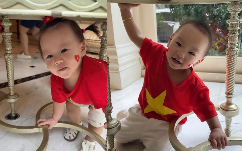 "Khối tí hon yêu nước" nhà Phương Oanh - shark Bình trong sắc đỏ sao vàng: Nghịch ngợm mà đáng yêu vô cùng- Ảnh 2.