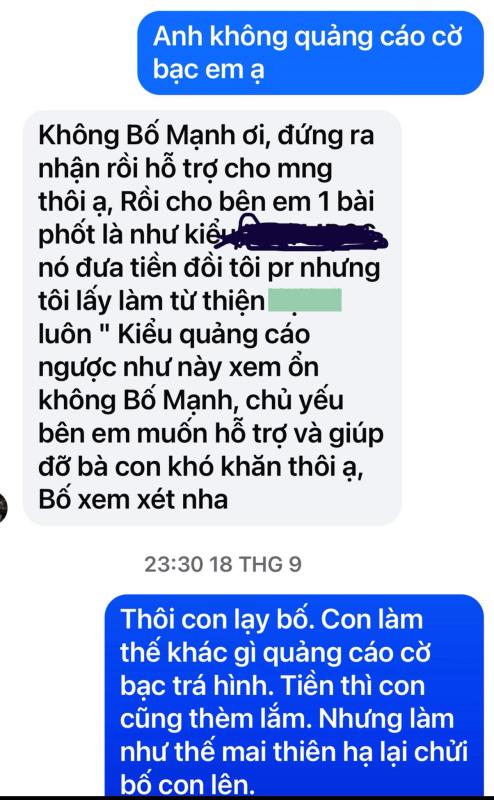Duy Mạnh công khai tin nhắn bị web cá độ trả tiền mời quảng cáo- Ảnh 2.