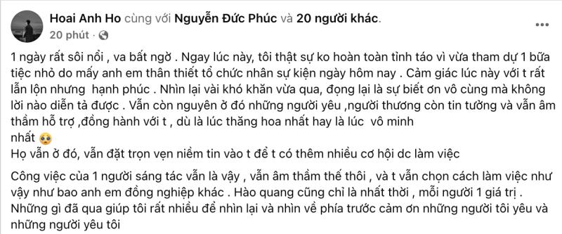 Hồ Hoài Anh sau chiến thắng lịch sử của Đức Phúc: