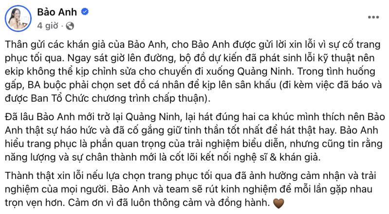 Bảo Anh mặc gì lên sân khấu mà phải xin lỗi thế này?- Ảnh 2.