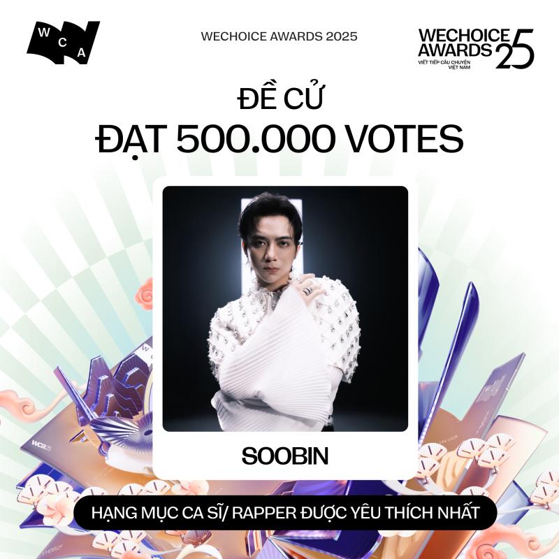 SOOBIN cán mốc nửa triệu vote tại WeChoice Awards, 2 