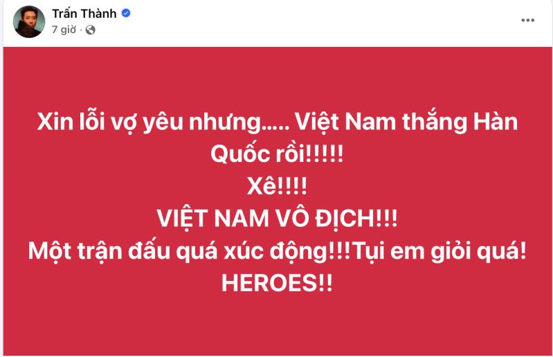Trấn Thành xin lỗi Hari Won, Hoà Minzy đi "bão" tưng bừng và loạt sao Việt ăn mừng chiến thắng U23 Việt Nam- Ảnh 3.
