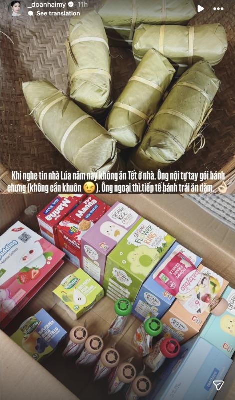 Tiểu thư Doãn Hải My quá khéo, khoe quà bố đẻ tặng ăn tết, không quên khen bánh chưng của bố chồng hết lời- Ảnh 1.