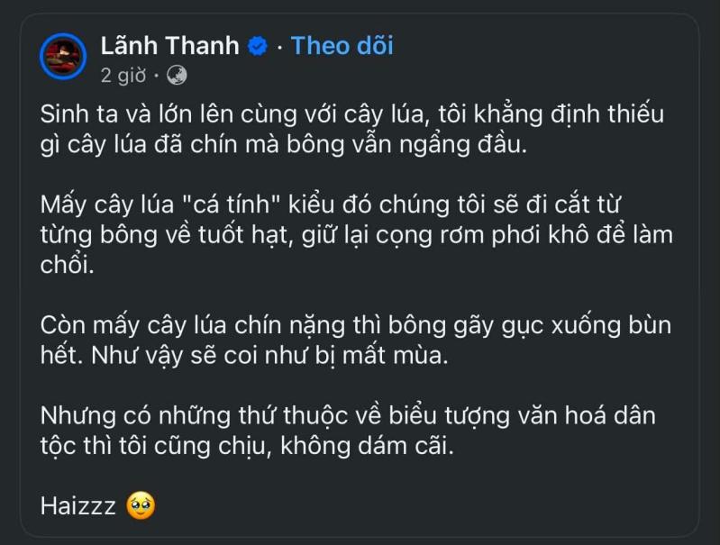 Thêm sao Việt gặp chỉ trích vì nhảy vào tranh cãi cây lúa: "Thiếu gì cây lúa đã chín mà bông vẫn ngẩng đầu"- Ảnh 1.
