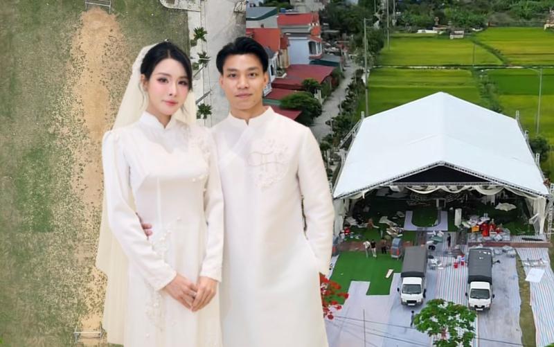 Văn Thanh dựng rạp cưới trên sân bóng, đèn lên lung linh "oách" nhất xóm chuẩn bị rước nàng tiểu thư về dinh- Ảnh 1.