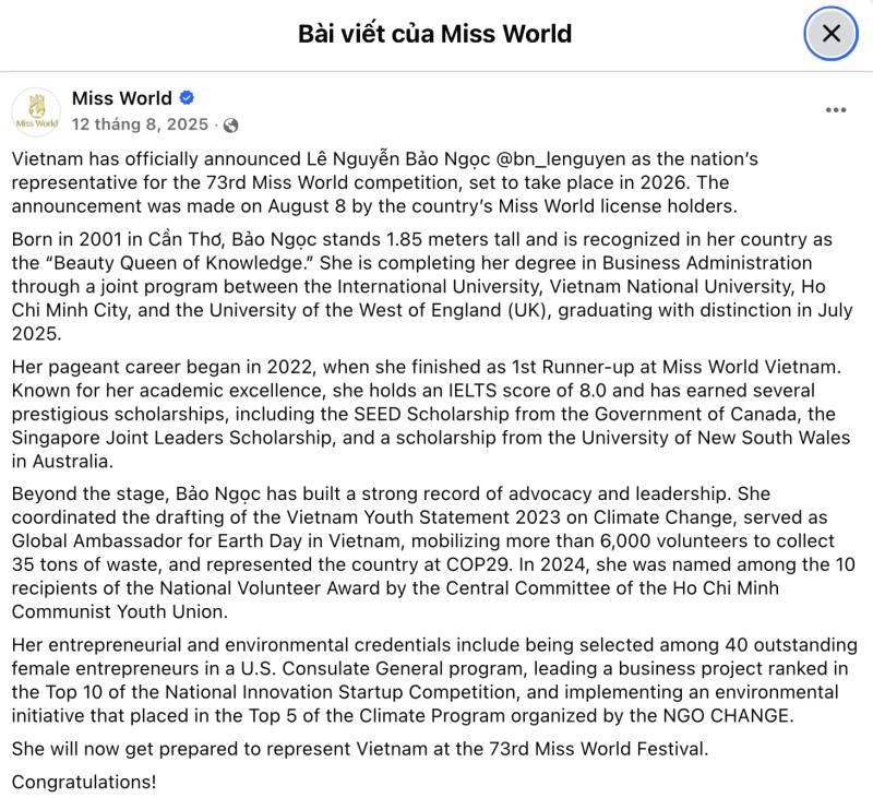 Xôn xao tin đồn về động thái của Miss World giữa ồn ào Bảo Ngọc "phông bạt"- Ảnh 2.