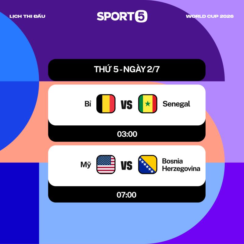 Lịch thi đấu World Cup ngày 2/7: Bỉ đấu Senegal, Mỹ quyết đấu hiện tượng Bosnia & Herzegovina- Ảnh 1.