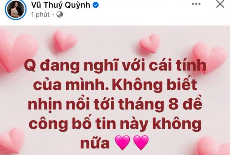 Vũ Thúy Quỳnh sẽ công bố một tin nóng trong tháng 8, netizen đoán già đoán non chuyện đang có em bé- Ảnh 1.
