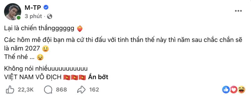 Mỹ Tâm và cả showbiz ăn mừng ĐT Việt Nam vô địch Đông Nam Á, Hoà Minzy check-in SVĐ Mỹ Đình, Diệu Nhi hẹn "đi bão" - Ảnh 14.