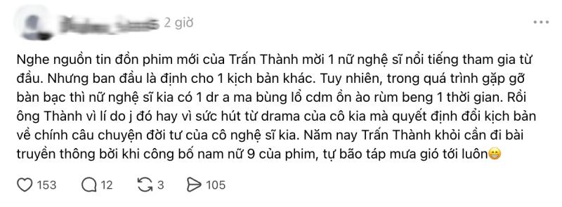 Rộ tin Trấn Thành đổi gấp kịch bản phim Tết vì 1 mỹ nhân hot bậc nhất Vbiz, lộ hint rõ mồn một từ lâu- Ảnh 2.
